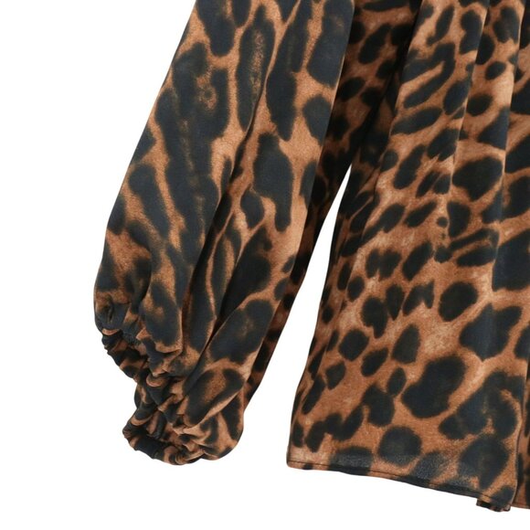 NWT Lauren Ralph Lauren Animal Ocelot Print Pleated Georgette Blouse Top L - Picture 5 of 7